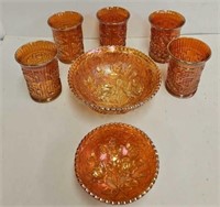 Imperial Marigold Carnival Glass Tumblers & Bowls