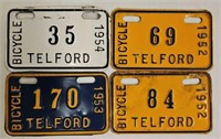 (4) 1950's Telford Pa. Bicycle License Plates