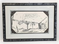 Vintage Cartoon Framed, Signed - Fishing theme