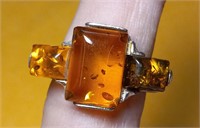 Sterling silver Austrailain Amber Ring sz 9