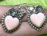 Sterling Silver Native Pink Conk Heart Earrings