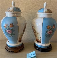 U - PAIR OF PORCELAIN JARS W/ LIDS (L244)