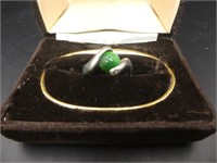 Marked .925 Green Gemstone Ring Size 6.5