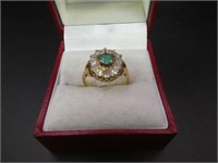 18 K Yellow Gold Emerald Diamond Ring Size 6.5 ,