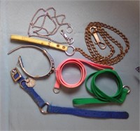 DOG COLLARS; 3 - 4' LEASHES; 3' STAKE OUT CHAIN