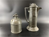 2 Pieces of pewterware: pitcher 20th century, and