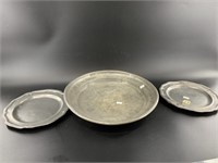 3 pewter platters, two are by Jean Baptiste Duvier