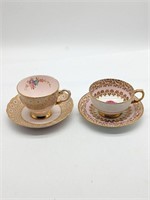 Set of 2 Pink and Gold Teacups