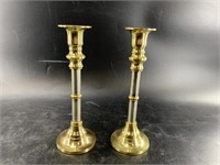 Pair of brass and nickel candlesticks 8 3/4"