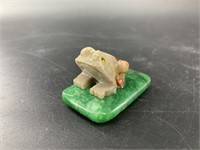 Stone frog on a selenite base 1.25" tall