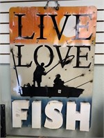 Live Love Fish sign with wall hanging chain 35.5"