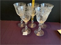 Fostoria Navarre Etched 5 Water Glasses