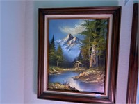 Vintage Oil Painting w/ COA Cabin By The Lake