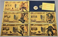 Collection billets ATTACK ON TITAN GOLD 24K neufs