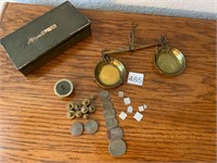 Vintage Brass Jewelers Scale w/Assorted Weights