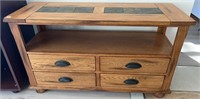Solid Oak & Slate Sofa Table w/Drawers