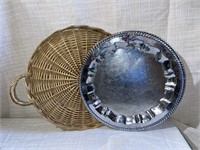 Wicker Tray with Metal Serving Platter