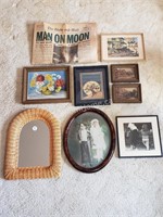 PICTURES & PHOTOS + WICKER FRAMED MIRROR