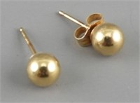 14K gold ball stud earrings one missing back .3g