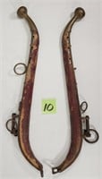 Pair of Early Wood & Brass Wrought Collar Hames