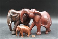 The "Elephant Family" Carved Wood Statues (3)