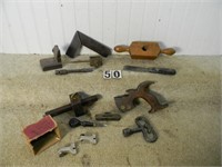 Tray lot assorted tools & parts: 3/4” wooden
