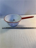 8 1/2 inches round white and red enamel pot