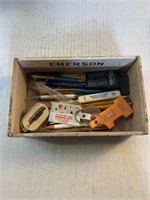 Cigar box with no lid with advertising pins,
