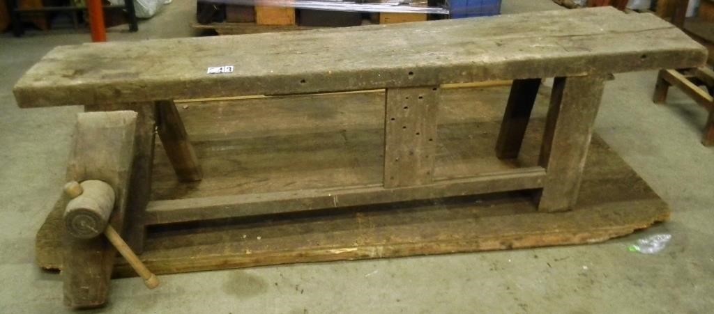 Large, 8ft. 4” Carpenter’s wooden work bench w/