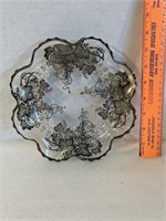 Vintage 8 inch glass plate with silver overlay