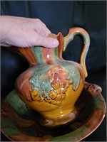 VTG Dryden Pottery Drip Glaze Pitcher & Basin