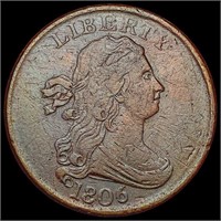 1806 Sm 6 No Stems Draped Bust Half Cent NEARLY