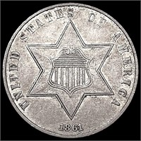 1861 Silver Three Cent CLOSELY UNCIRCULATED