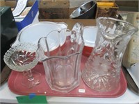 2 Pyrex Bowls w/Lids, Pressed Glass Pitchers +