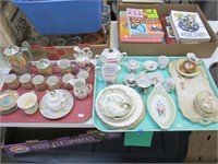 2 Trays of Misc China. Hand Painted Japan Tea Set+