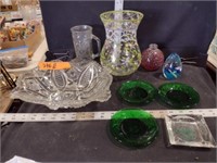 Mixed Art Glass Lot-Paperweight, Vase, Bowl