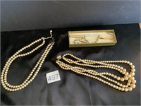 Vintage Faux Pearl Necklaces & Sweater Guard