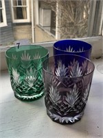 3 GLASS HAND CUT BOHEMIAN TUMBLERS