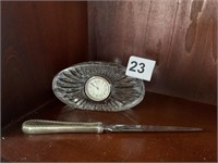 WATERFORD CLOCK AND SILVERPLATE LETTER OPENER
