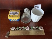BRASS RULER, PIPE REST, CUP, ETC.