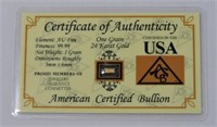 24 KARAT GOLD One Grain Certified Bullion w COA