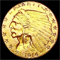 1914-D $2.50 Gold Quarter Eagle NEARLY
