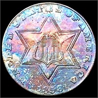 1858 Toned Silver Three Cent CHOICE BU