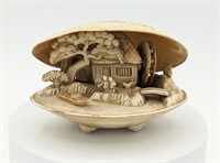 Celluloid Hand Carved Clam Shell Diorama