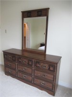 VINTAGE 9 DRAWER DRESSER WITH MIRROR