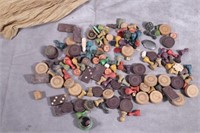 Lot of Antique Game Pieces. Wood