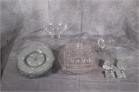 Lot of Clear Glassware. Covered Dish. Plates