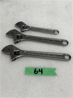 (3) Fuller Adjustable Wrenches 6" & 8"