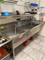 Three compartment sink & Stainless Steel Shelf