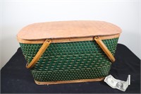 Vintage Green Woven Picnic Basket